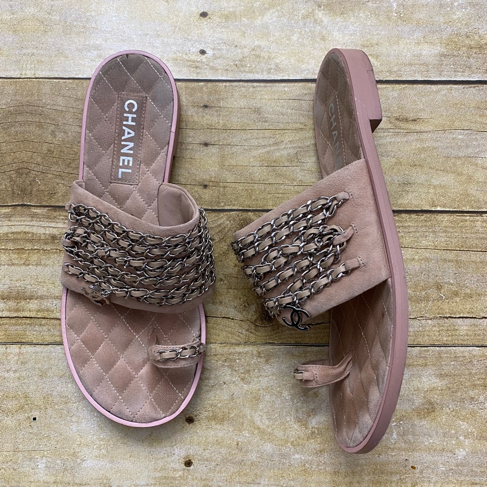 Authentic Chanel Sandals thong pale pink kid suede